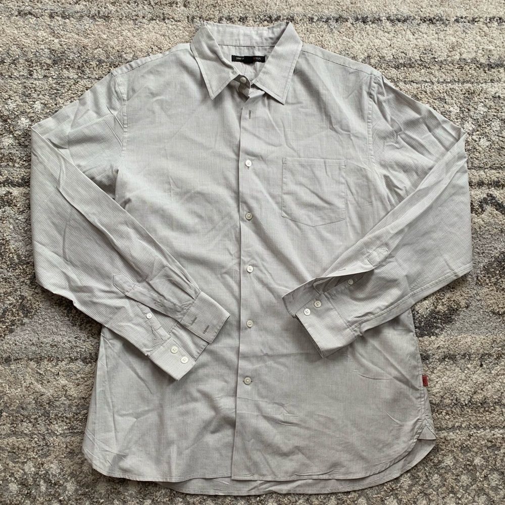 John Varvatos Men's Light Gray Pinstripe Button Up Shirt Large